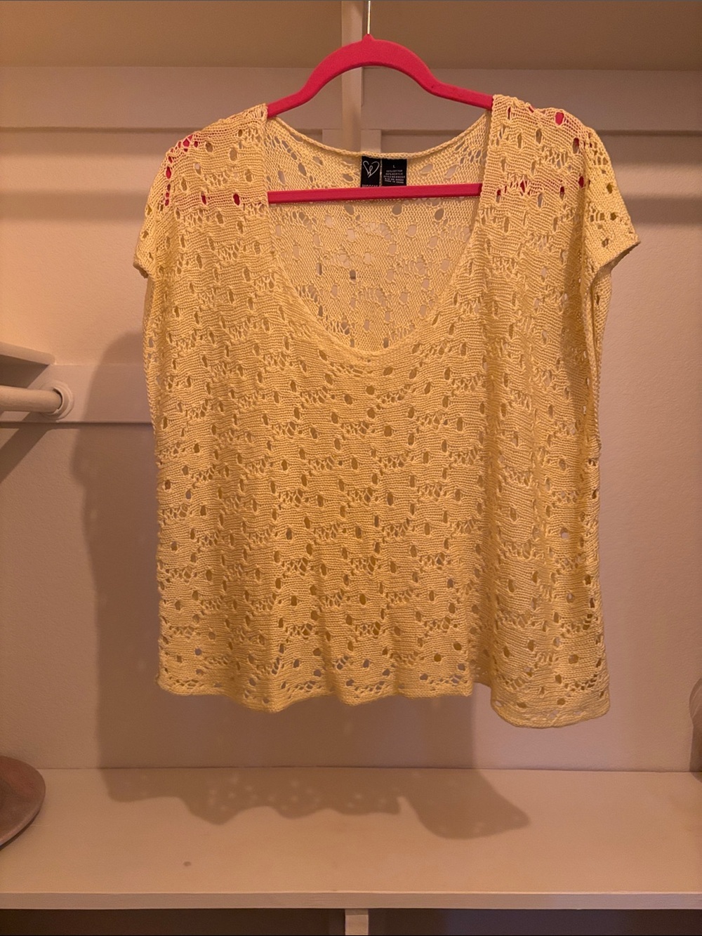 Windsor Yellow Crochet Scoop Neck Short Sleeve Top